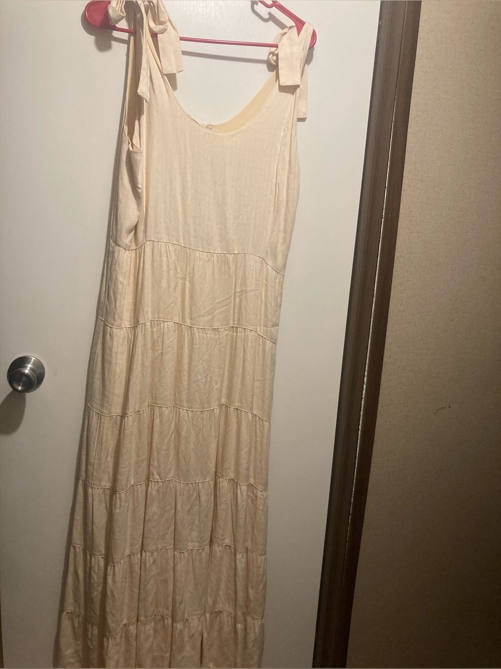 Altar'd State pale yellow  Tie-Shoulder Tiered Maxi Dress